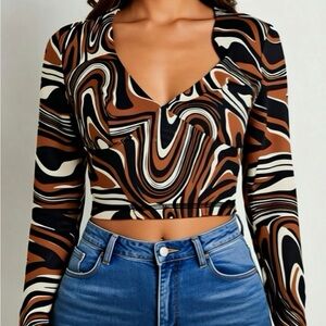 SHEIN Multicolor Swirl Long Sleeve Top